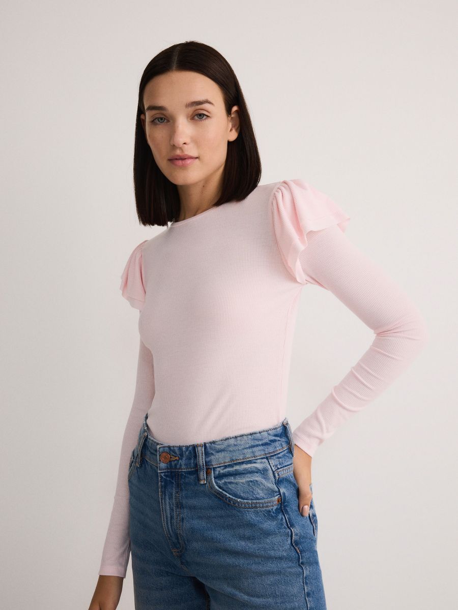 Pink long sleeve ruffle top online