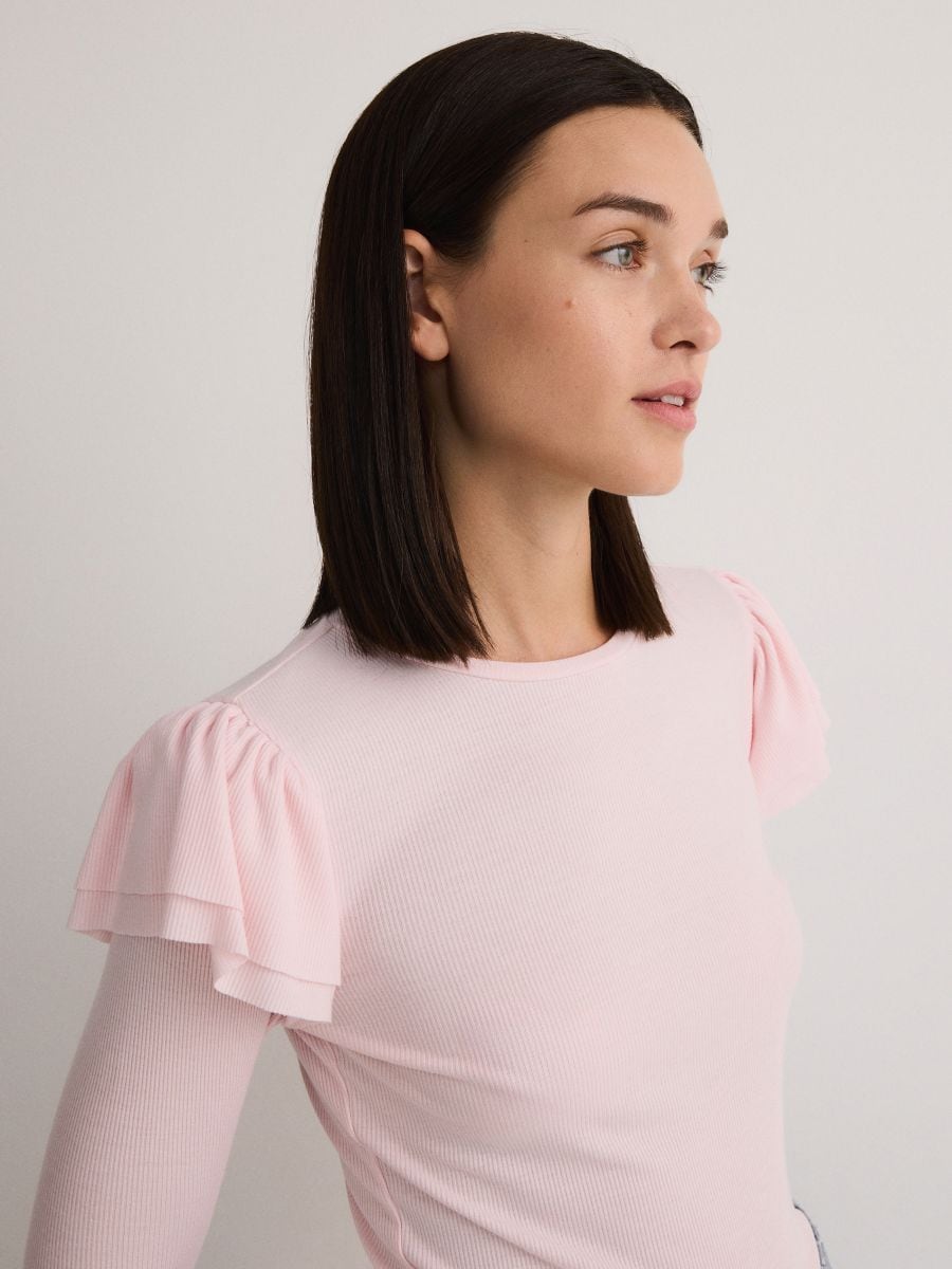 Long sleeve top with ruffle details - pastel pink - RESERVED - 3