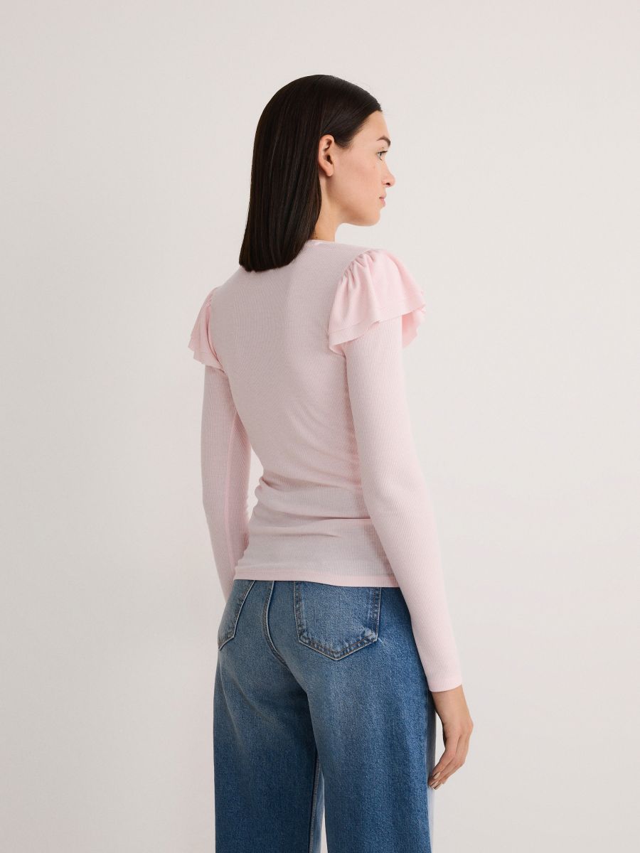 Long sleeve top with ruffle details - pastel pink - RESERVED - 4