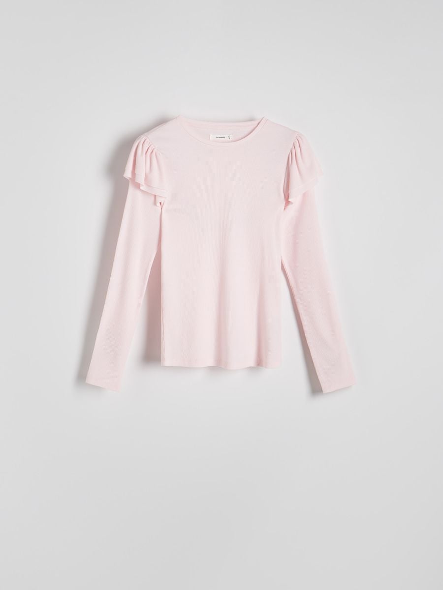 Long sleeve top with ruffle details - pastel pink - RESERVED - 5
