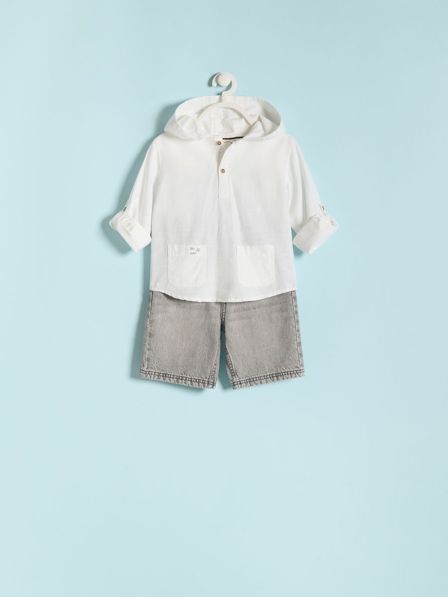 Camicia in cotone con cappuccio - bianco - RESERVED - 5