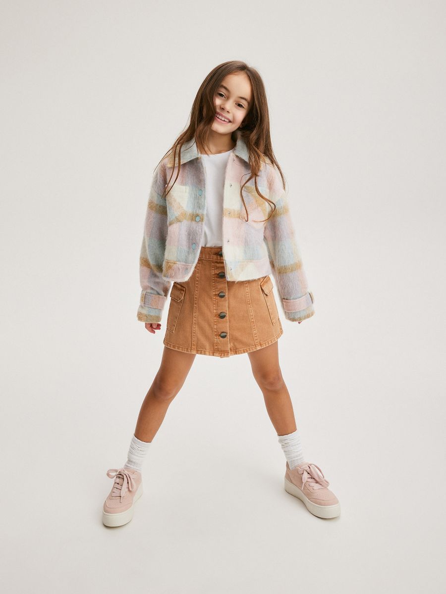 Cropped shacket with wool blend - multicolor - RESERVED - 4