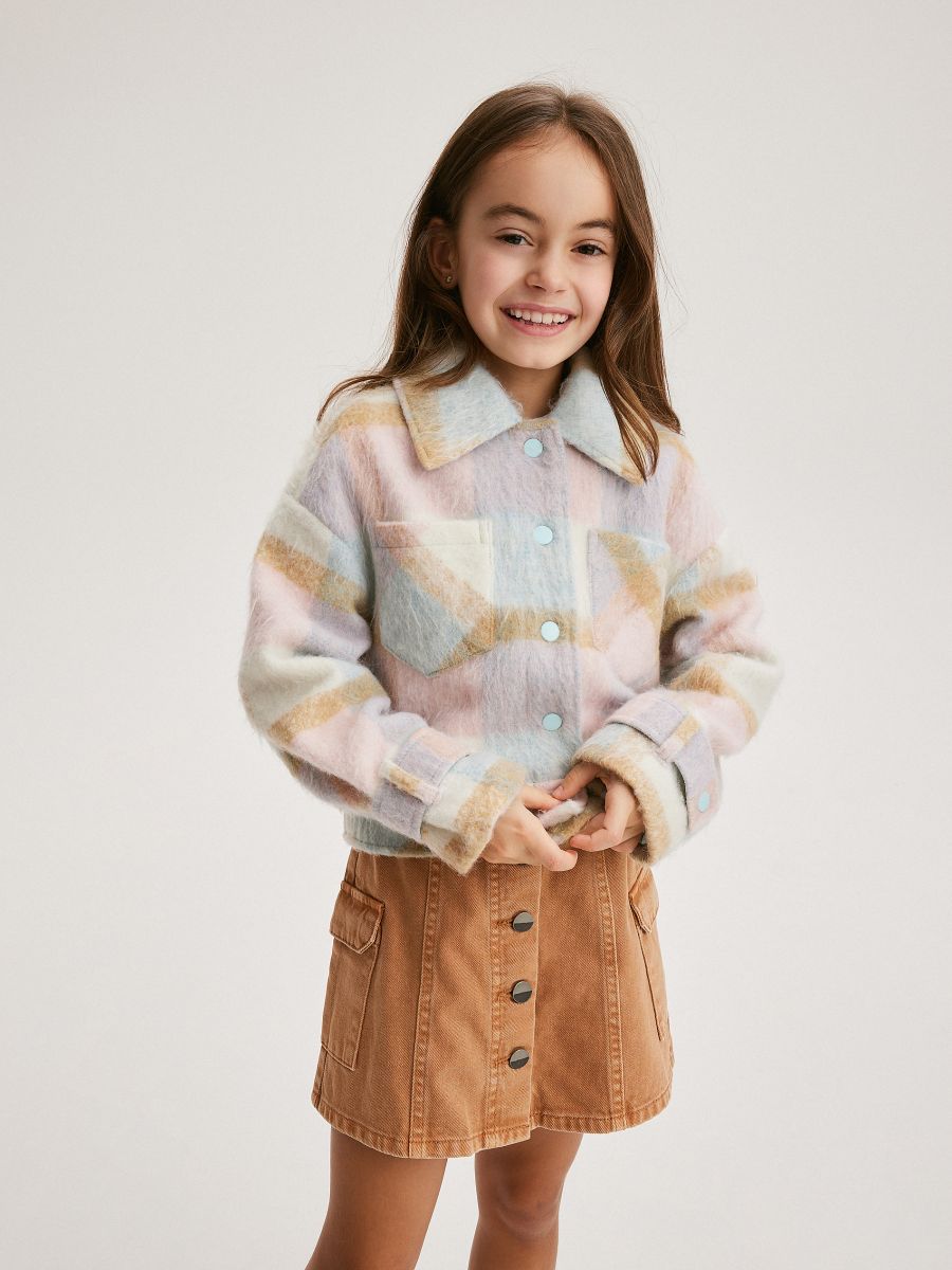 Cropped shacket with wool blend - multicolor - RESERVED - 6