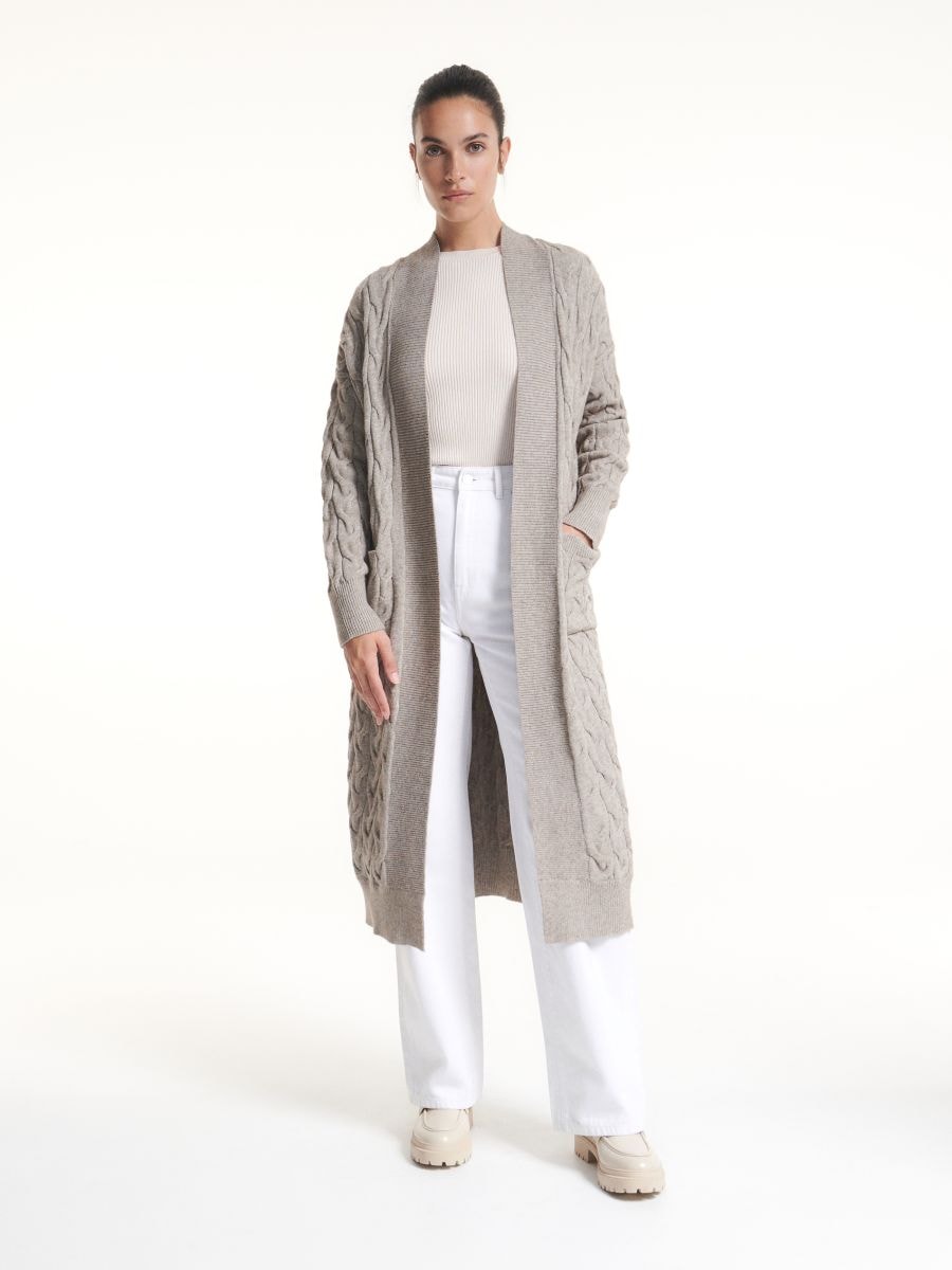 Viscose blend longline cardigan - beige - RESERVED - 2