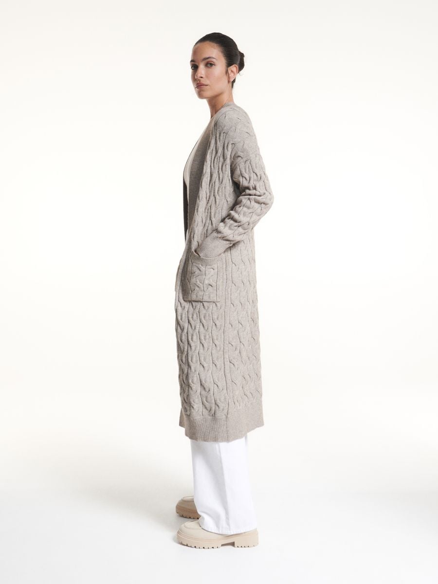 Viscose blend longline cardigan - beige - RESERVED - 3