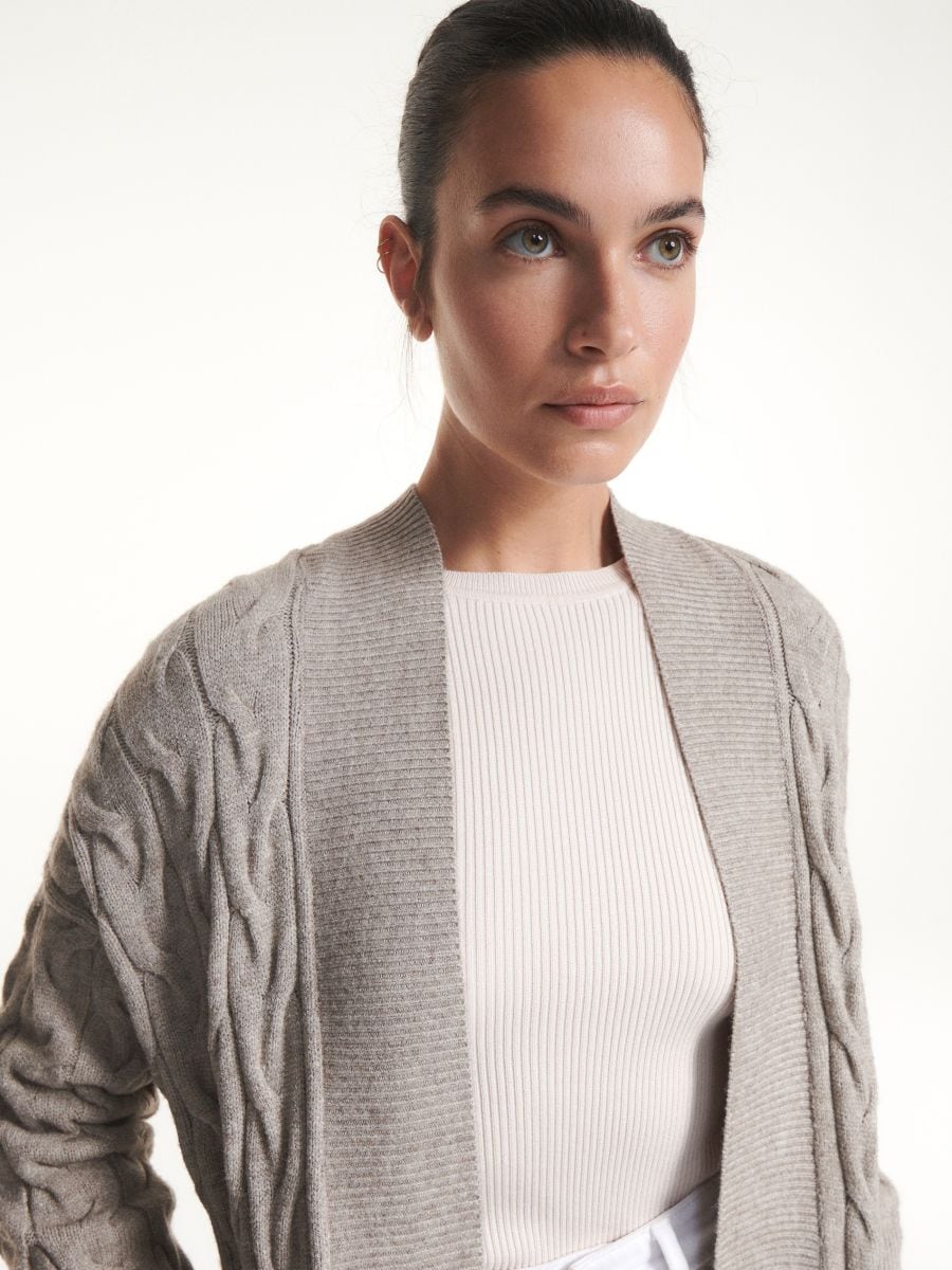 Viscose blend longline cardigan - beige - RESERVED - 4