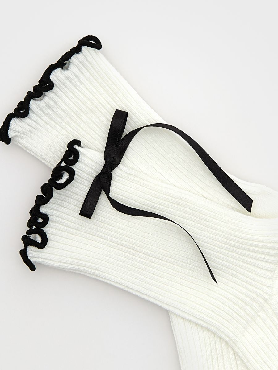 Socks with bow detail - cream - RESERVED - 2