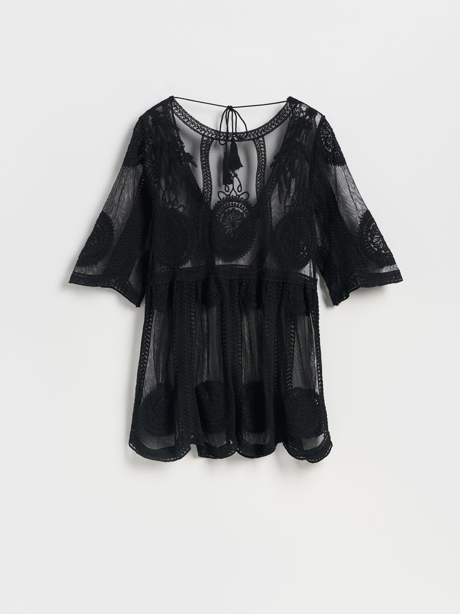 Gemustertes Poncho - schwarz - RESERVED