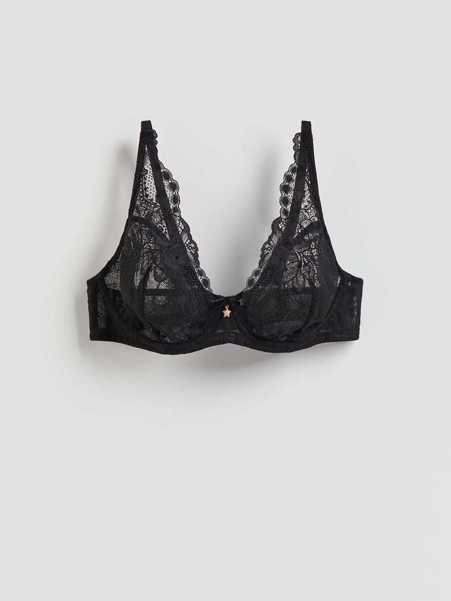 Koronkowy biustonosz - czarny - RESERVED