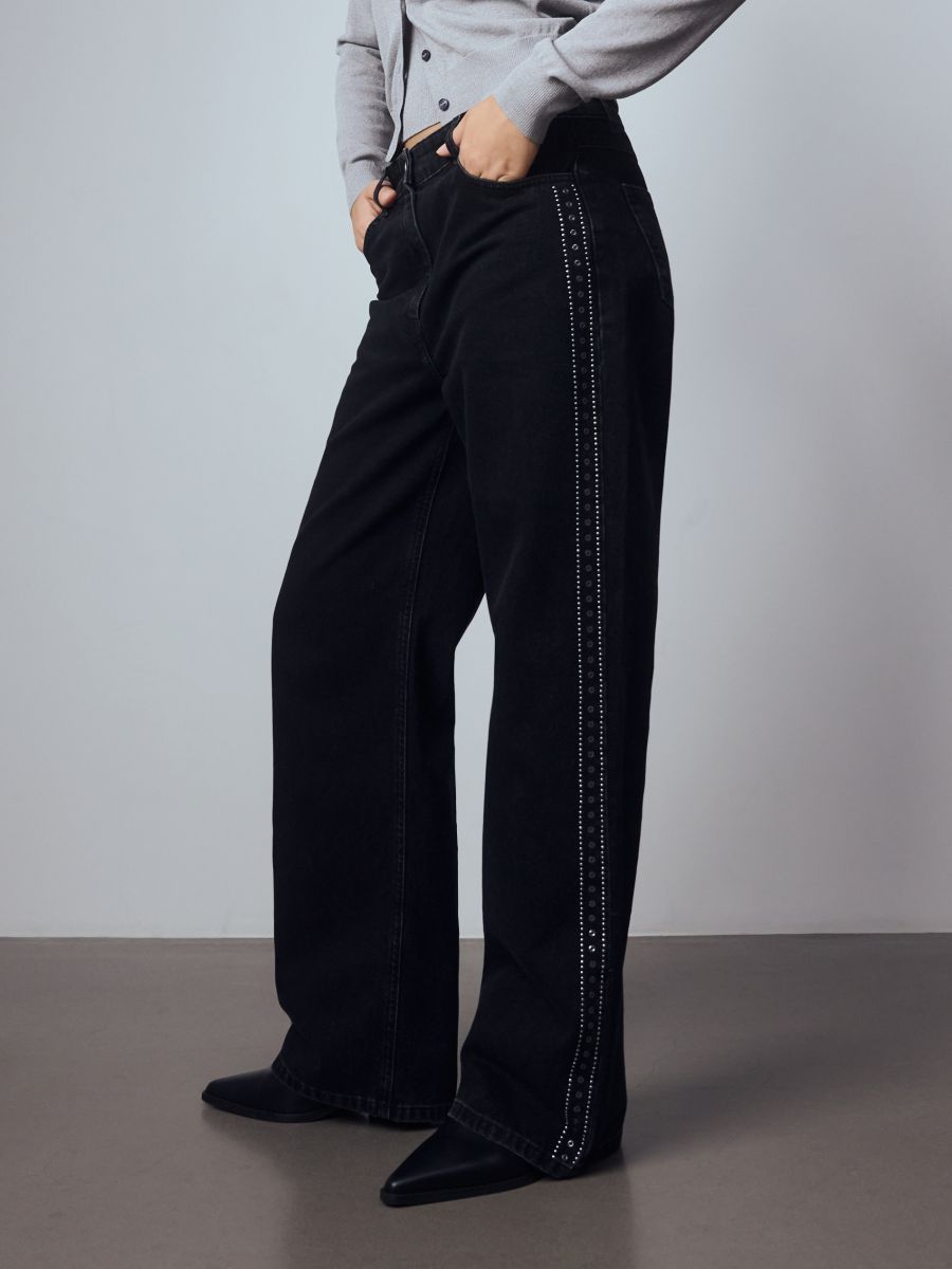 Jeans with stripes - black - RESERVED