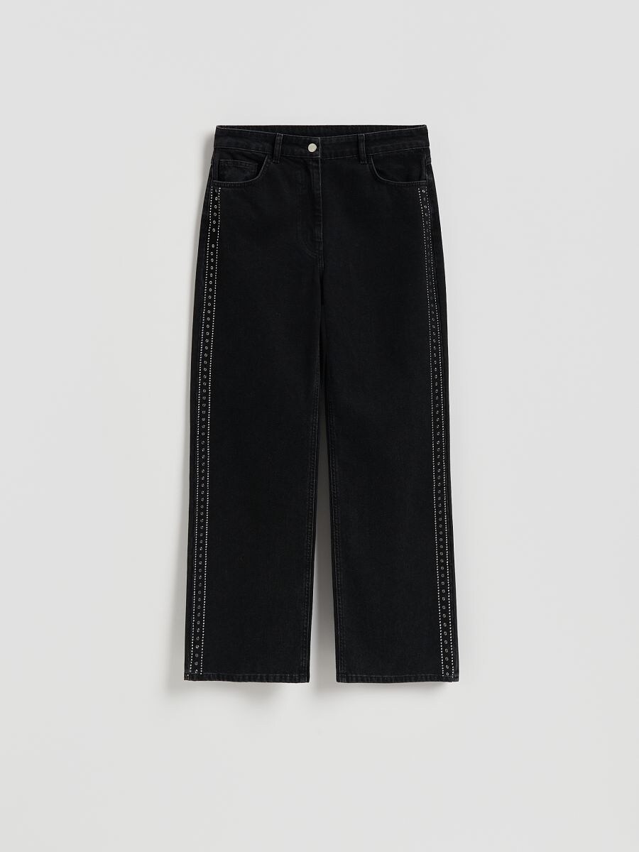 Jeans with stripes - black - RESERVED