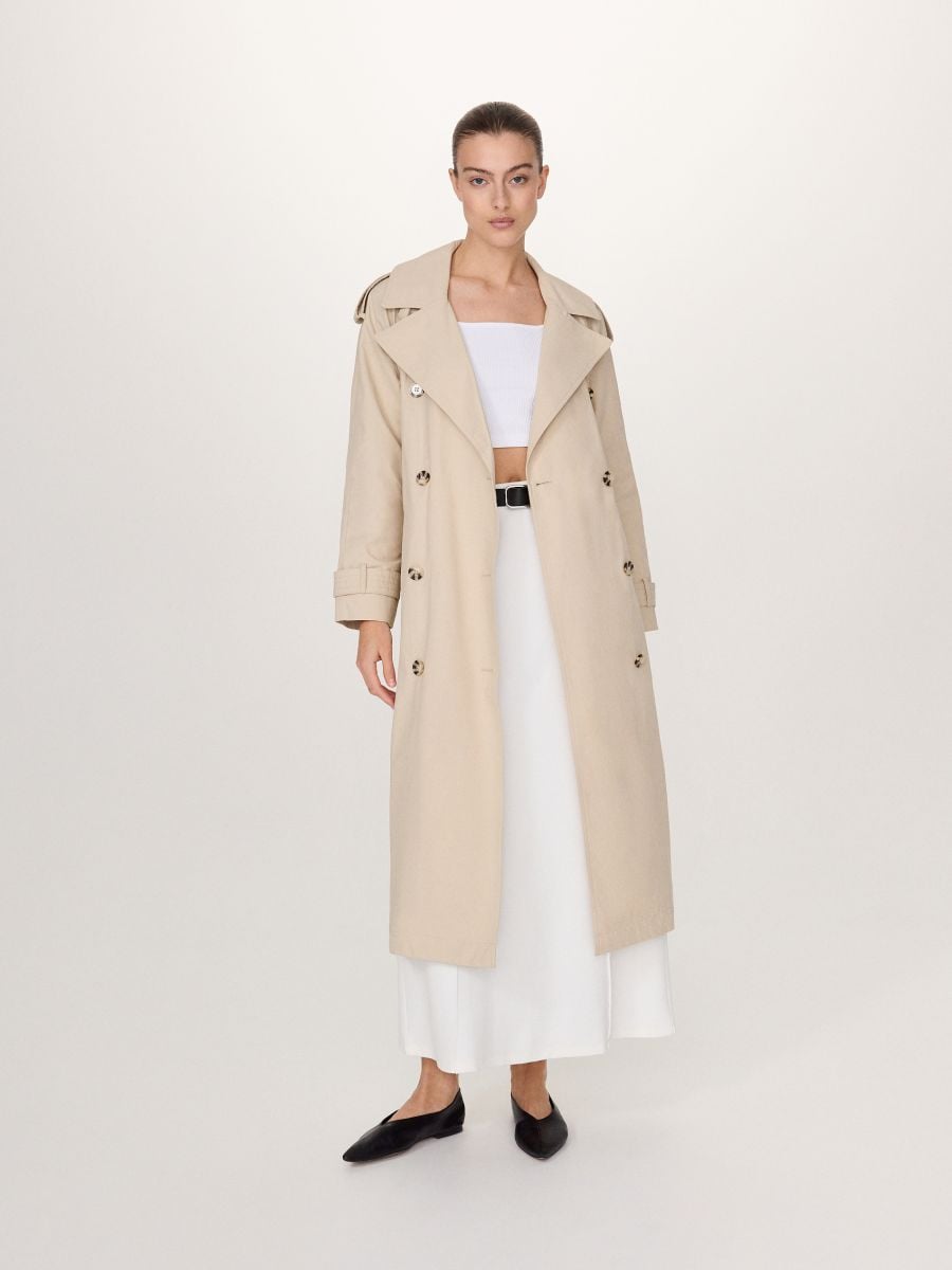 Double breasted oversized trench coat - beige - RESERVED