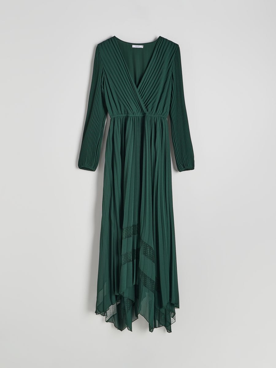 Pleated maxi dress Color green RESERVED 220CZ 77X
