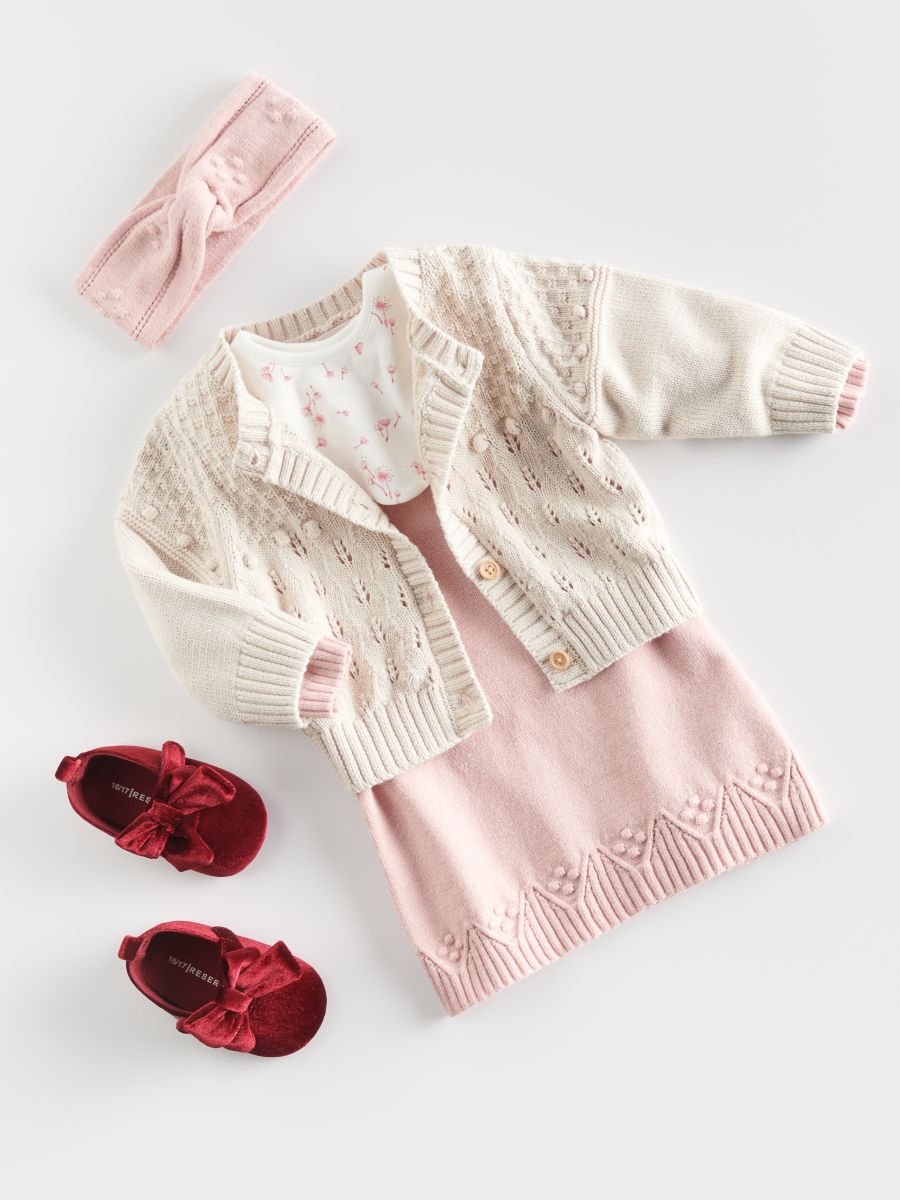 RIBBED KNIT CARDIGAN LONG SLEEVES PINK, NEWBORN RIBBED KNIT CARDIGAN LONG SLEEVES PINK, NEWBORN