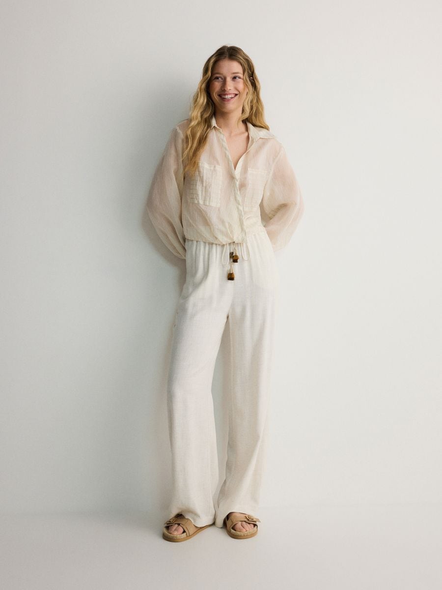 Viscose rich wide leg trousers - nude - RESERVED