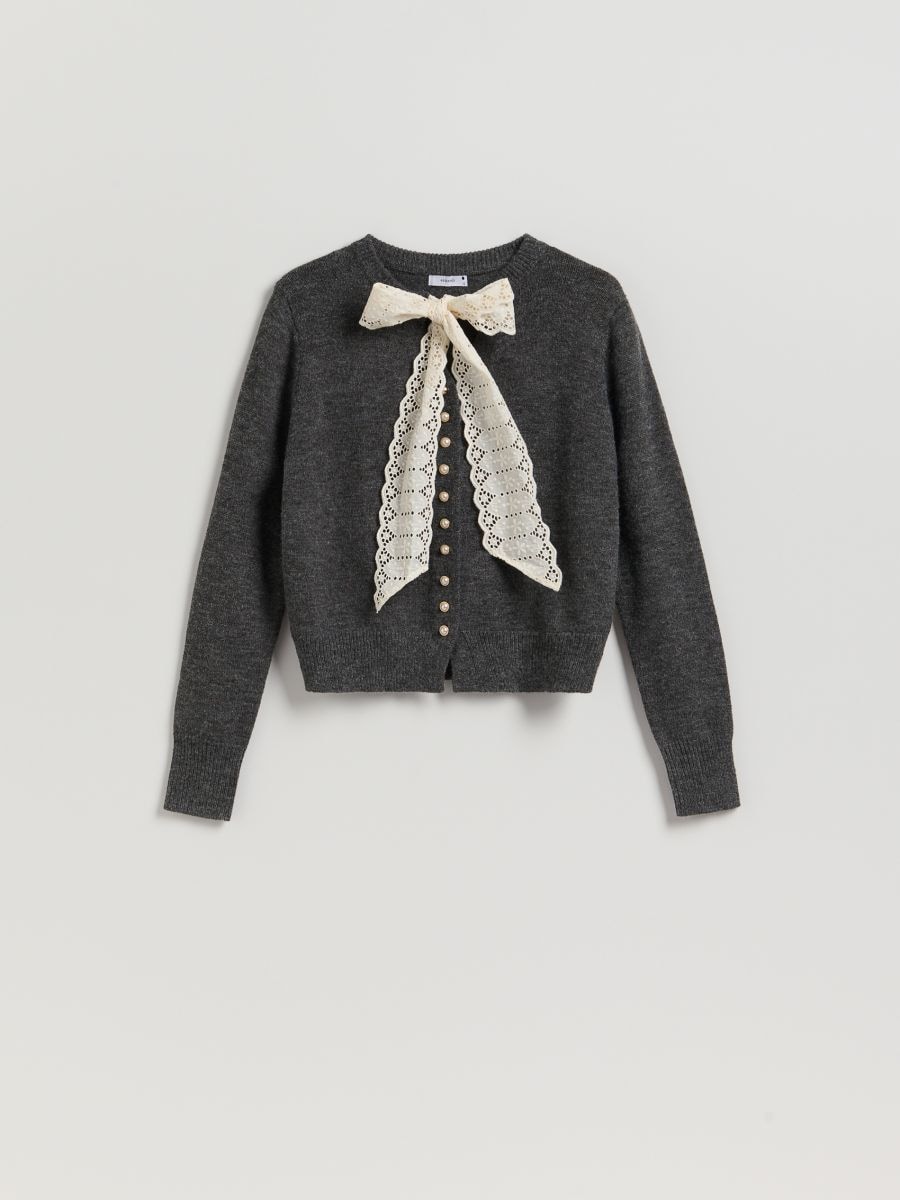 Cardigan cu șnur decorativ - gri-închis - RESERVED