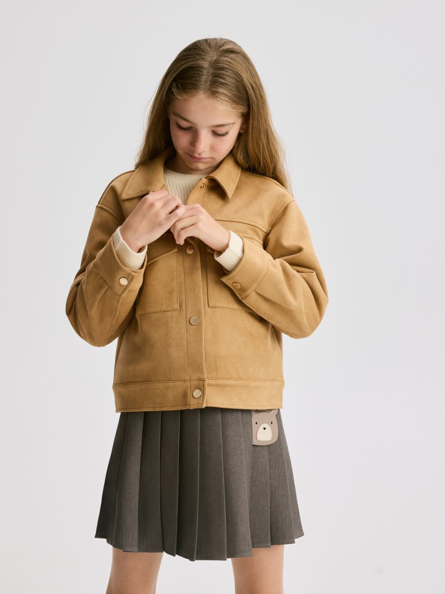 Faux suede cropped jacket - beige - RESERVED