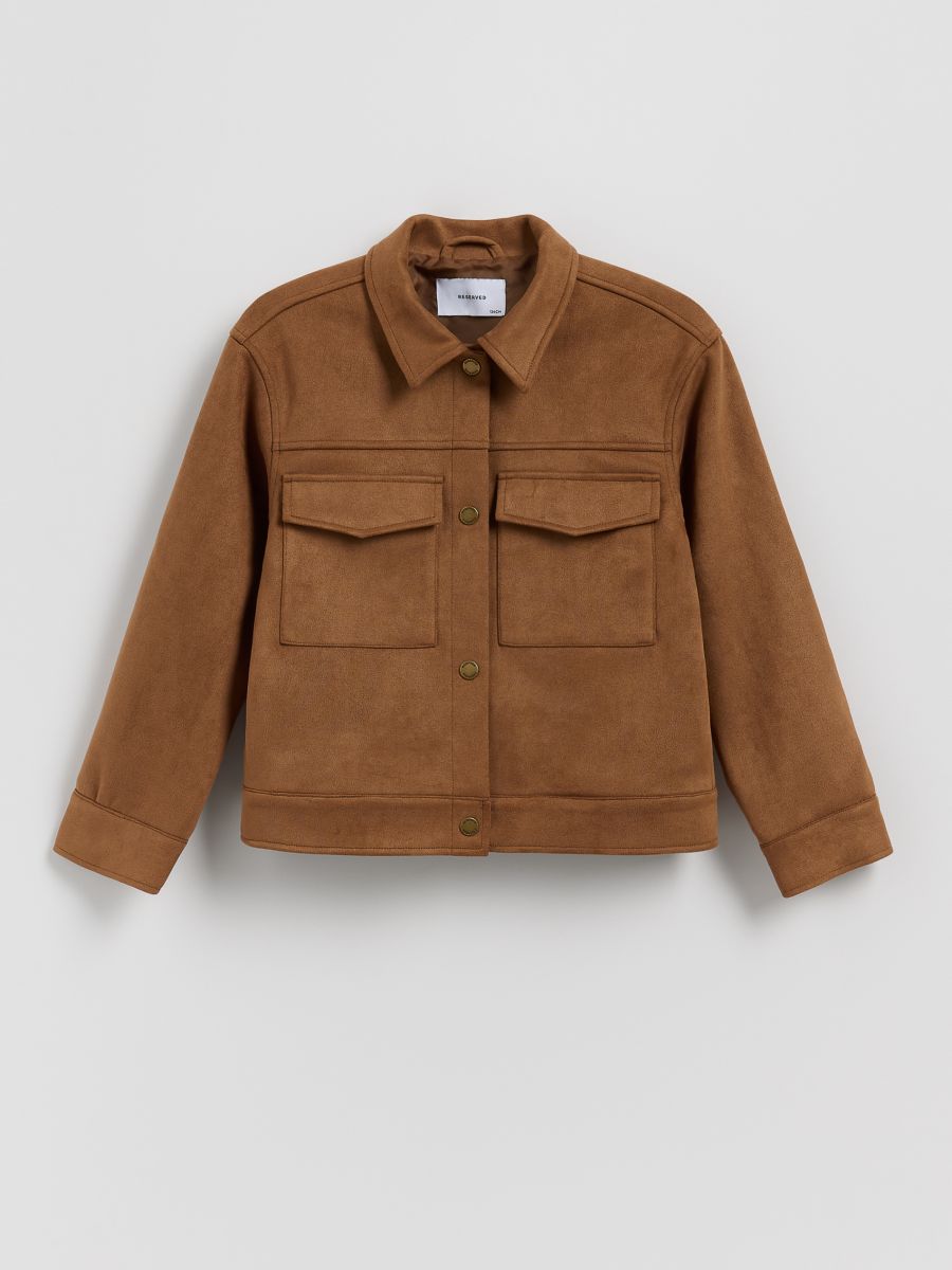 Faux suede cropped jacket - golden brown - RESERVED