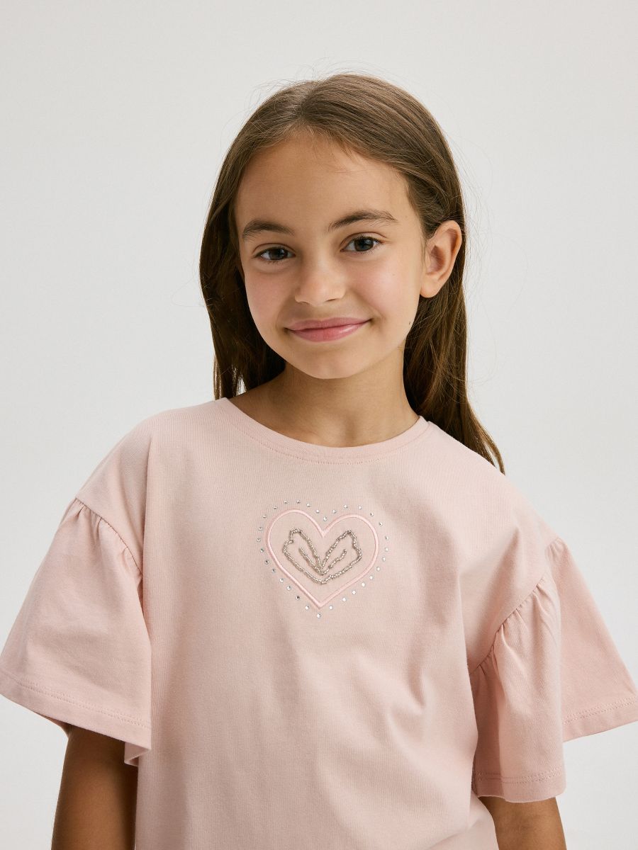 Tricou cu aplicație - roz-pudră - RESERVED