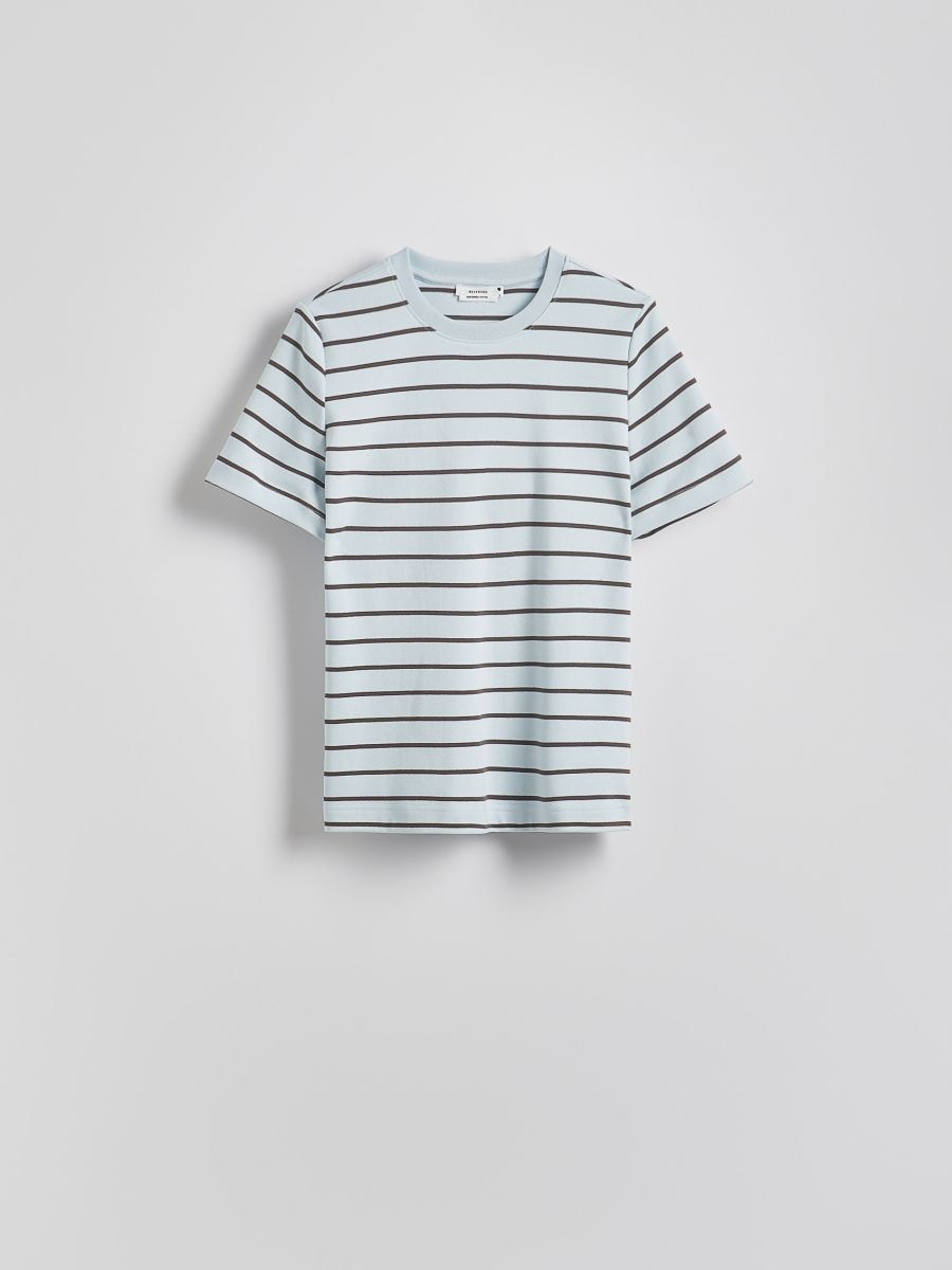 T-shirt regular z merceryzowanej bawełny - jasnoniebieski - RESERVED