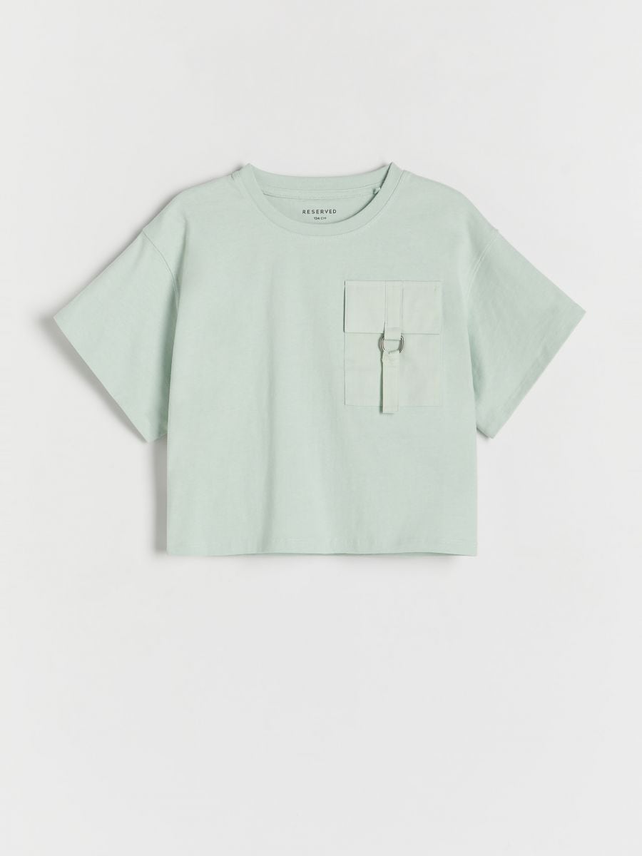 T-shirt with a pocket - pale turquoise - RESERVED