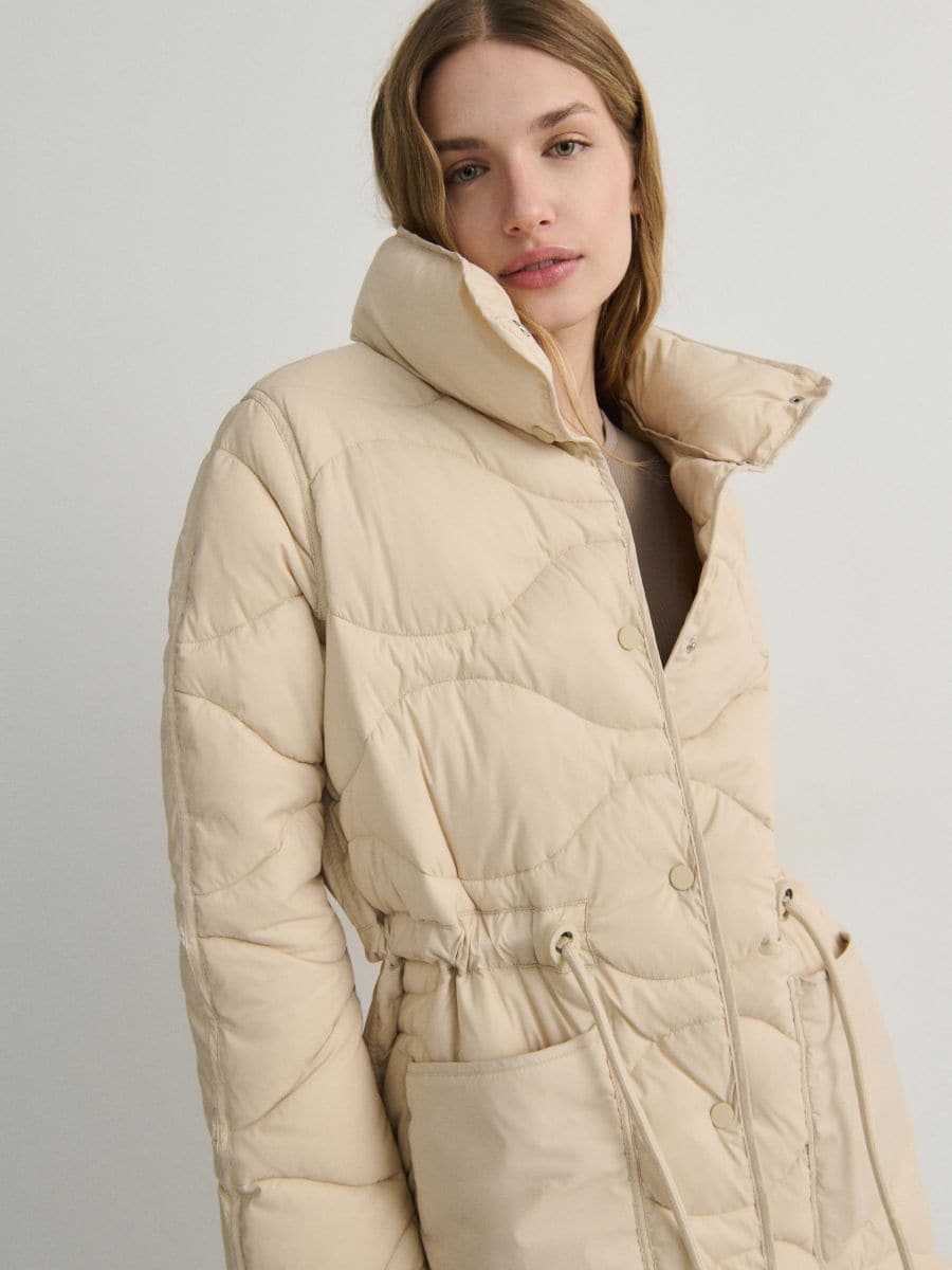 Quilted jacket with stand up collar - nude - RESERVED - 3