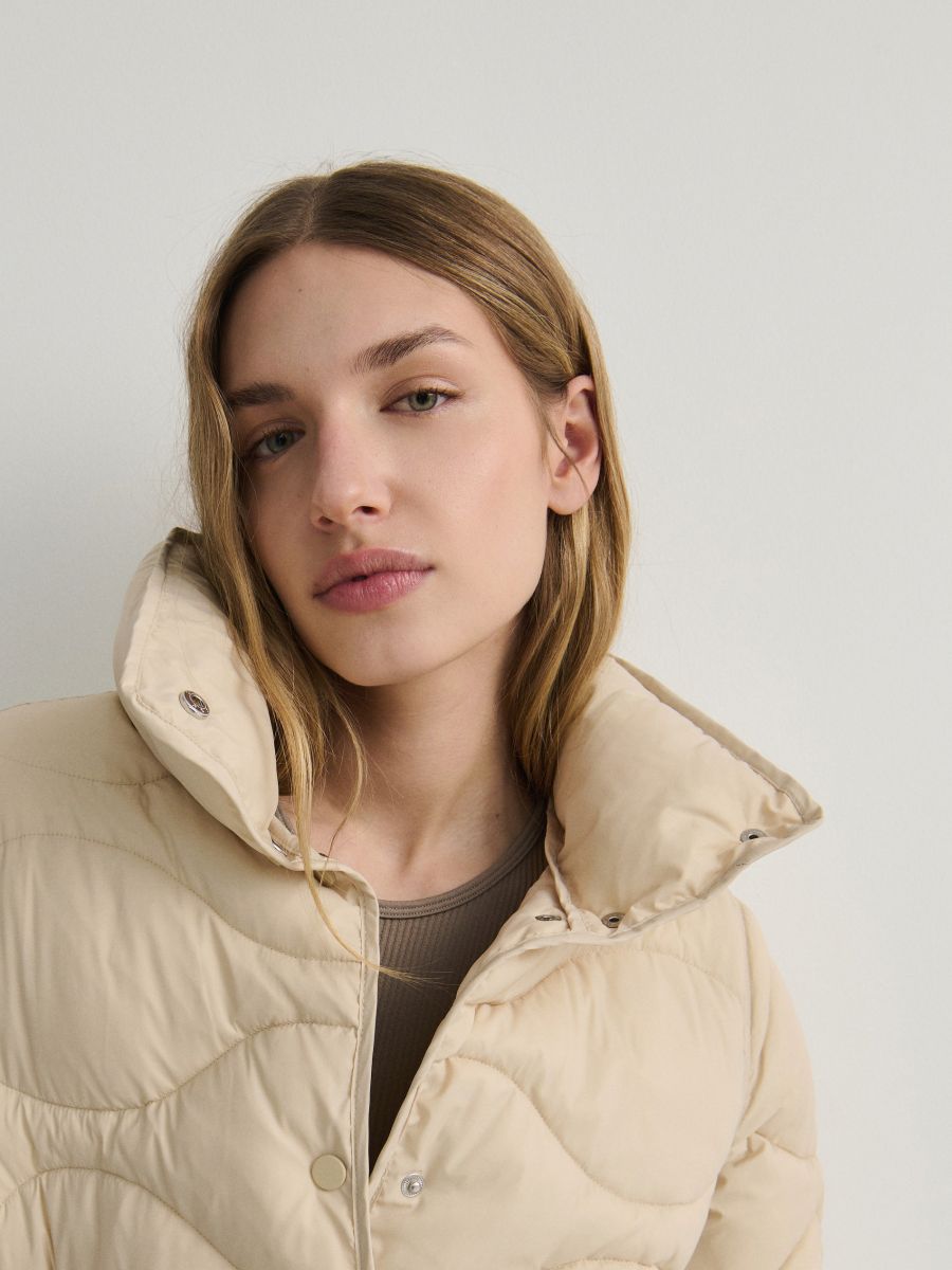 Quilted jacket with stand up collar - nude - RESERVED - 4