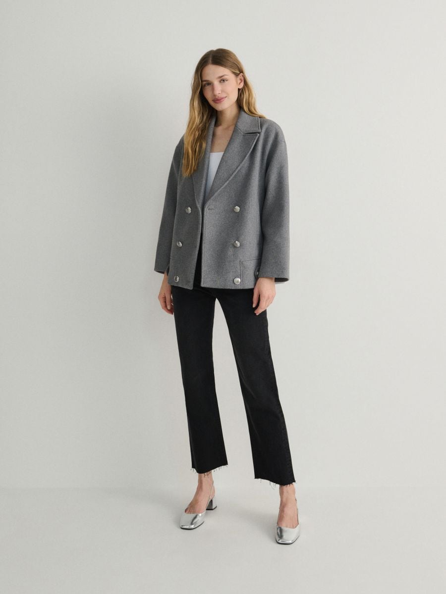 Cropped coat with wool blend - mid grey - RESERVED - 3