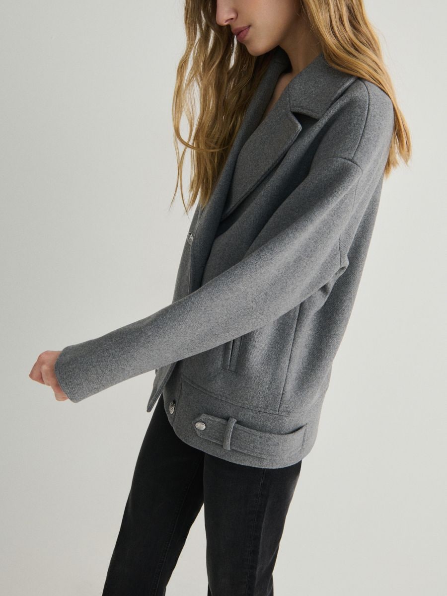 Cropped coat with wool blend - mid grey - RESERVED - 4