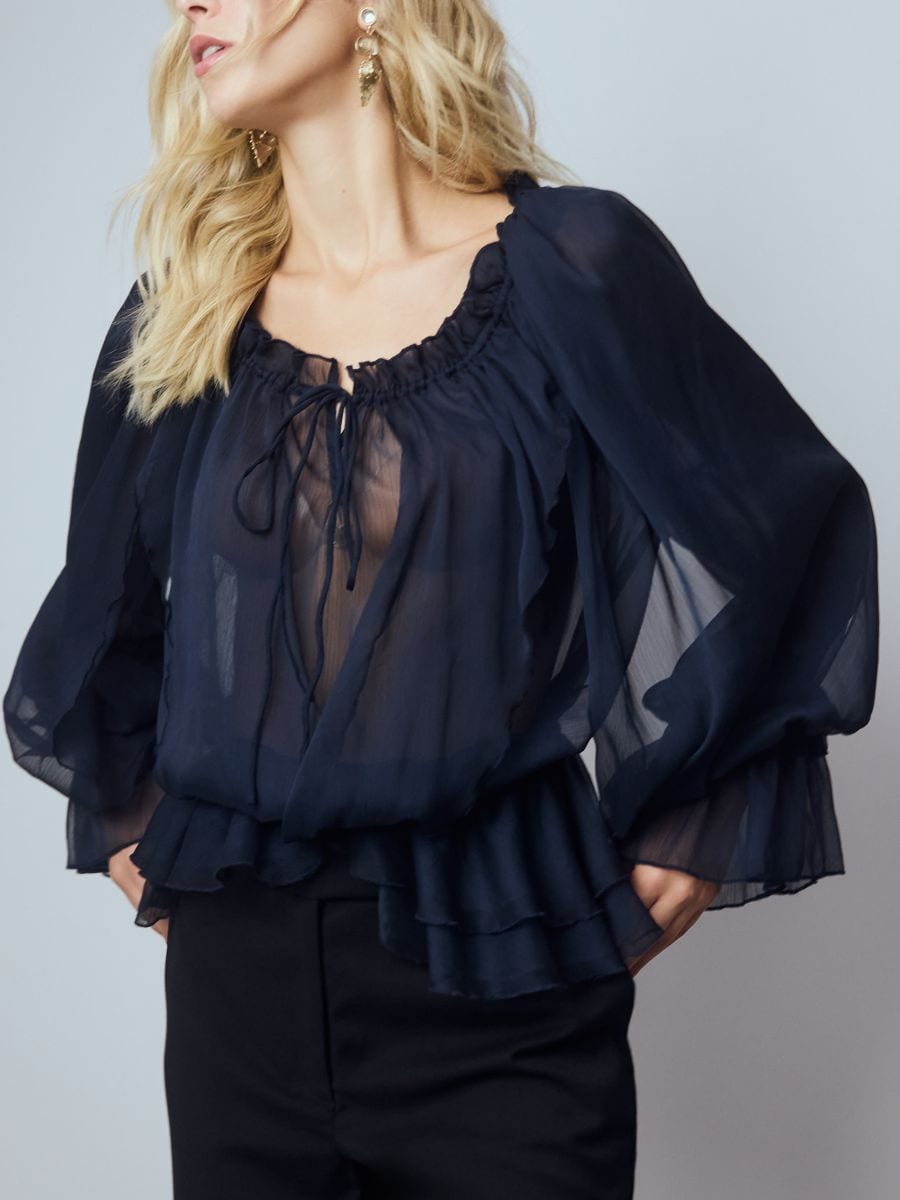 Bluza s volanima - mornarsko plava - RESERVED