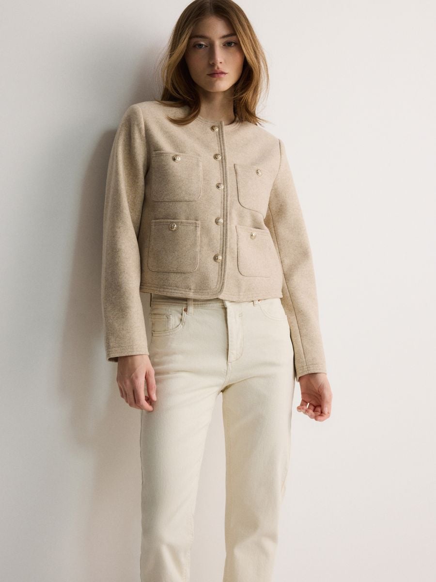Short jacket with pockets - beige - RESERVED