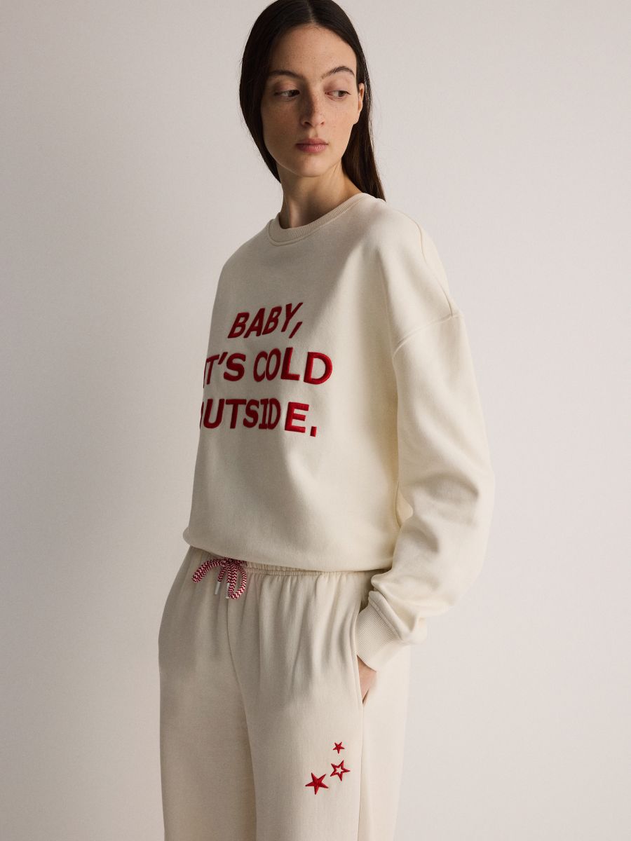 Pantalon large avec motif de Noël - crème - RESERVED - 2