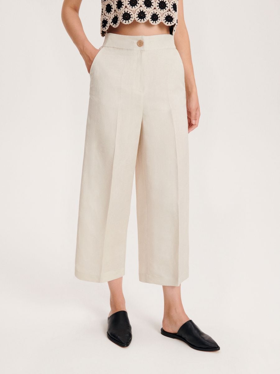 Linen rich trousers with viscose blend - beige - RESERVED - 2