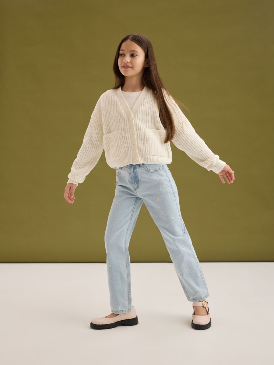 Cropped cardigan with pockets - cream - RESERVED - 3