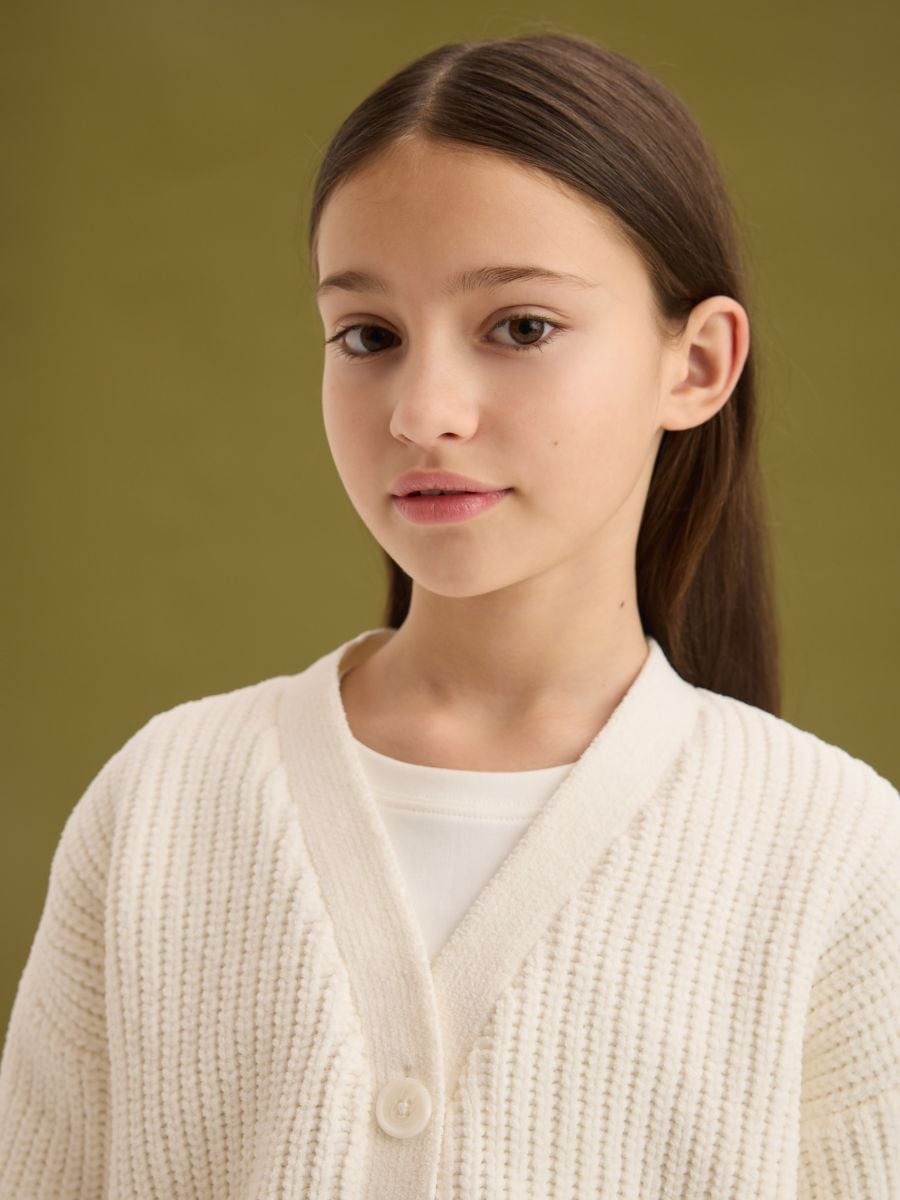 Cropped cardigan with pockets - cream - RESERVED - 5