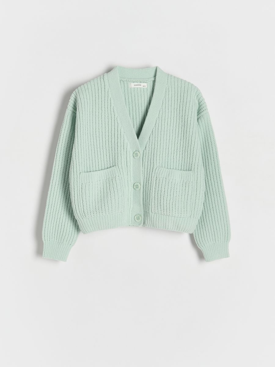 Cropped cardigan with pockets - pale green - RESERVED - 3