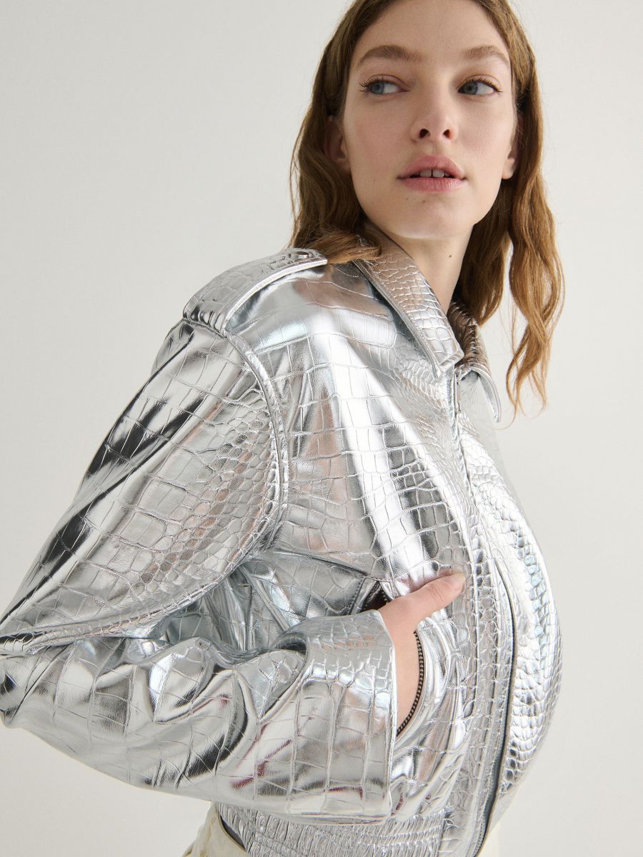 Jacke aus Metallic-Kunstleder - silber - RESERVED - 4