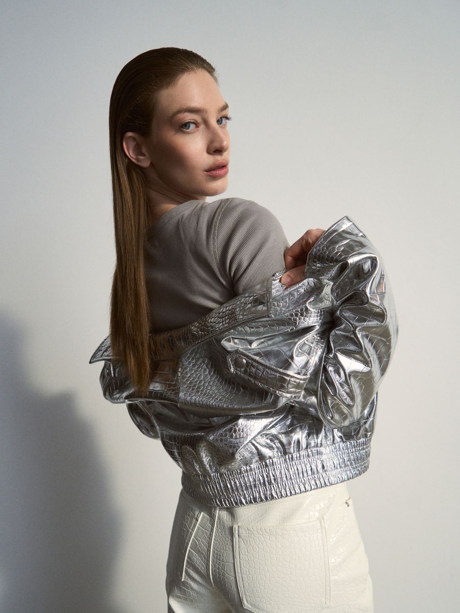 Jacke aus Metallic-Kunstleder - silber - RESERVED - 9