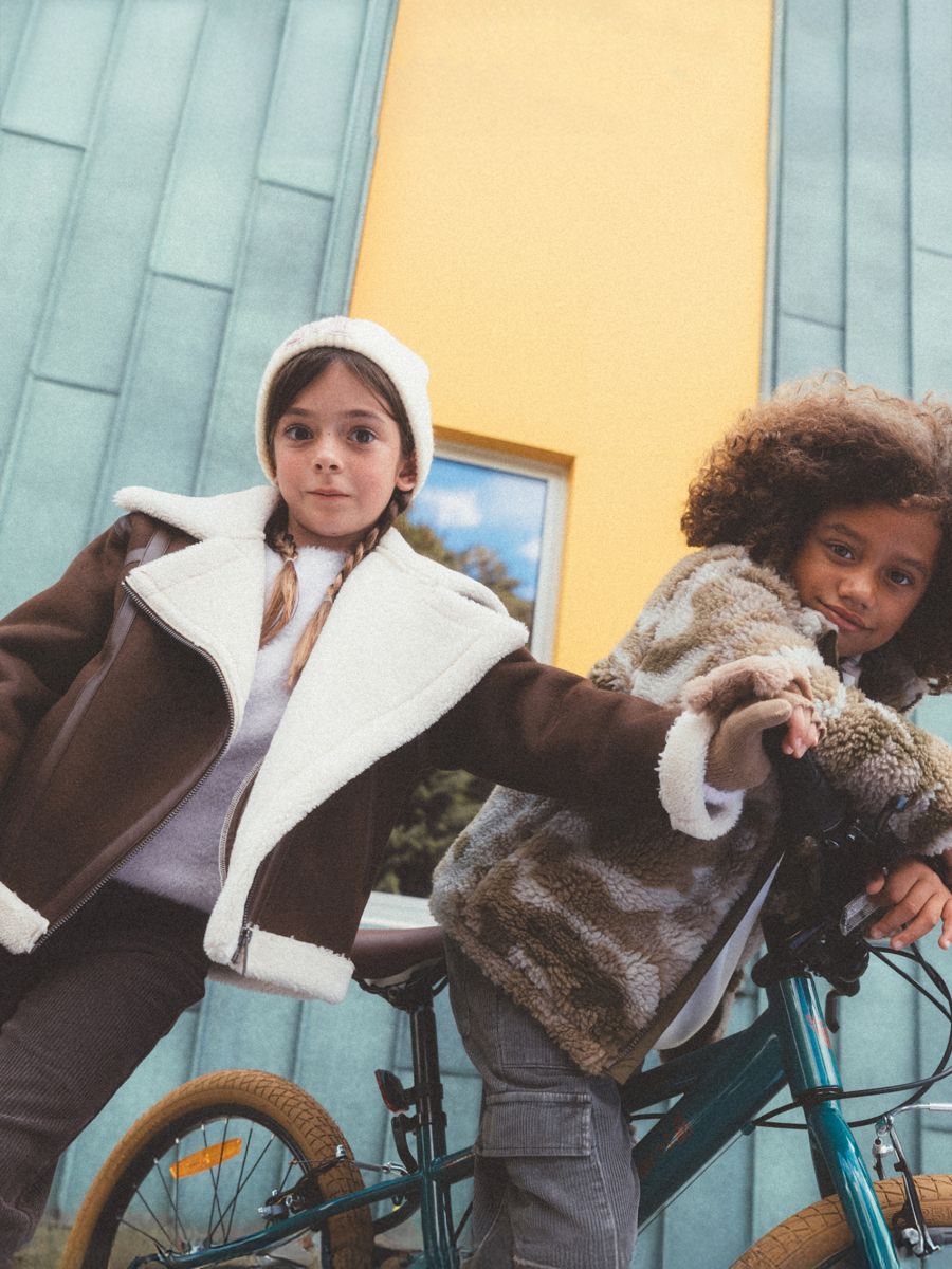 Jacket with faux shearling - brown - RESERVED