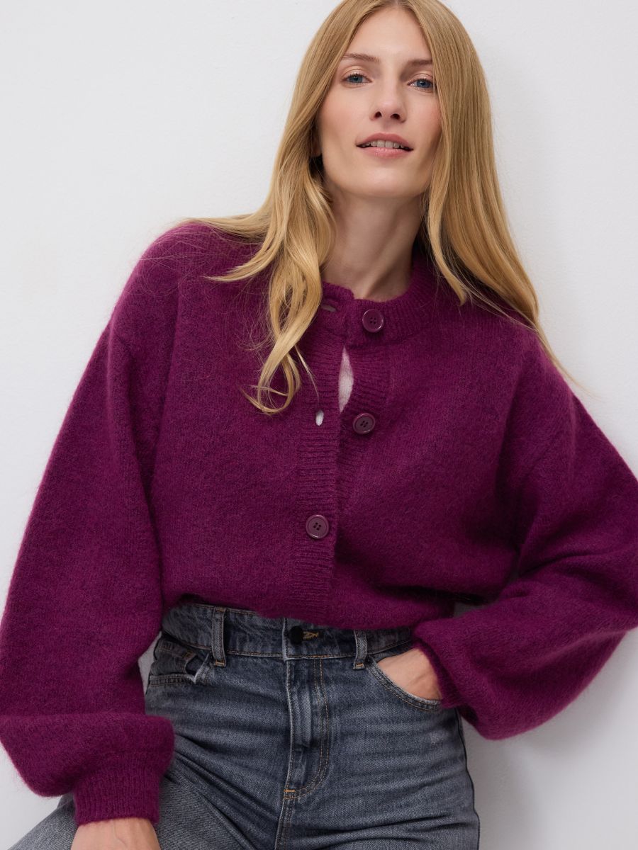 Wool blend cardigan - dark violet - RESERVED