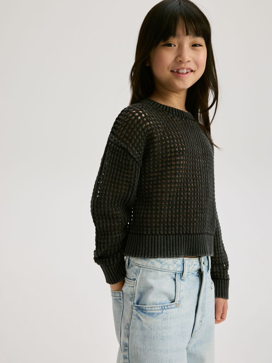 Pull en coton ajouré - gris foncé - RESERVED - 2