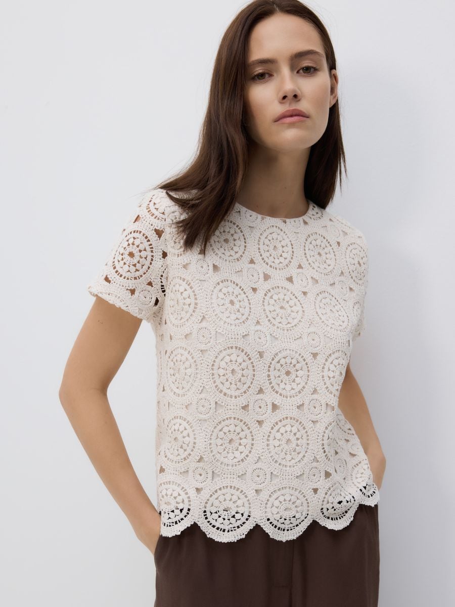 Crochetowa bluzka - złamana biel - RESERVED
