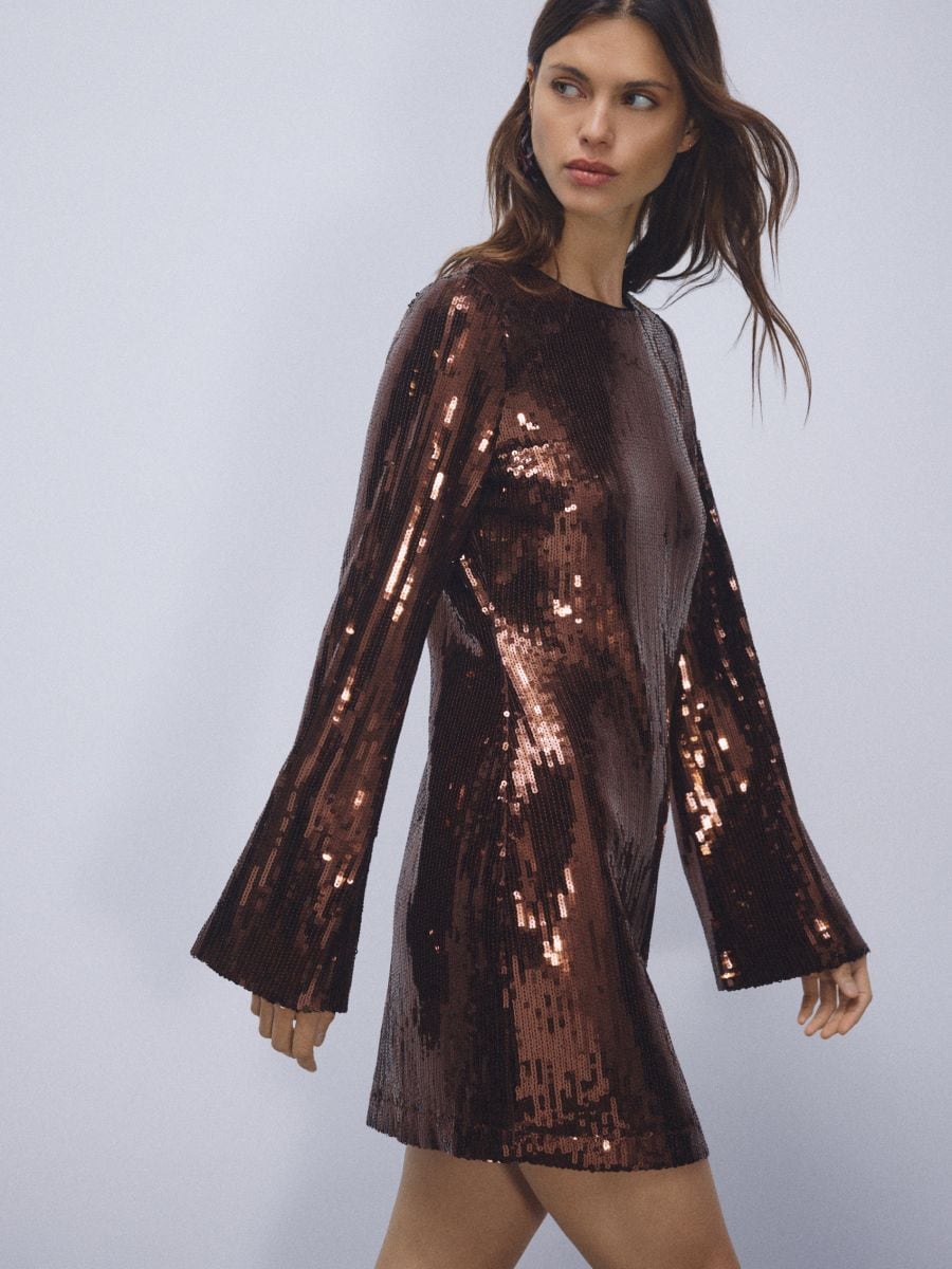 Sequin mini dress - dark brown - RESERVED