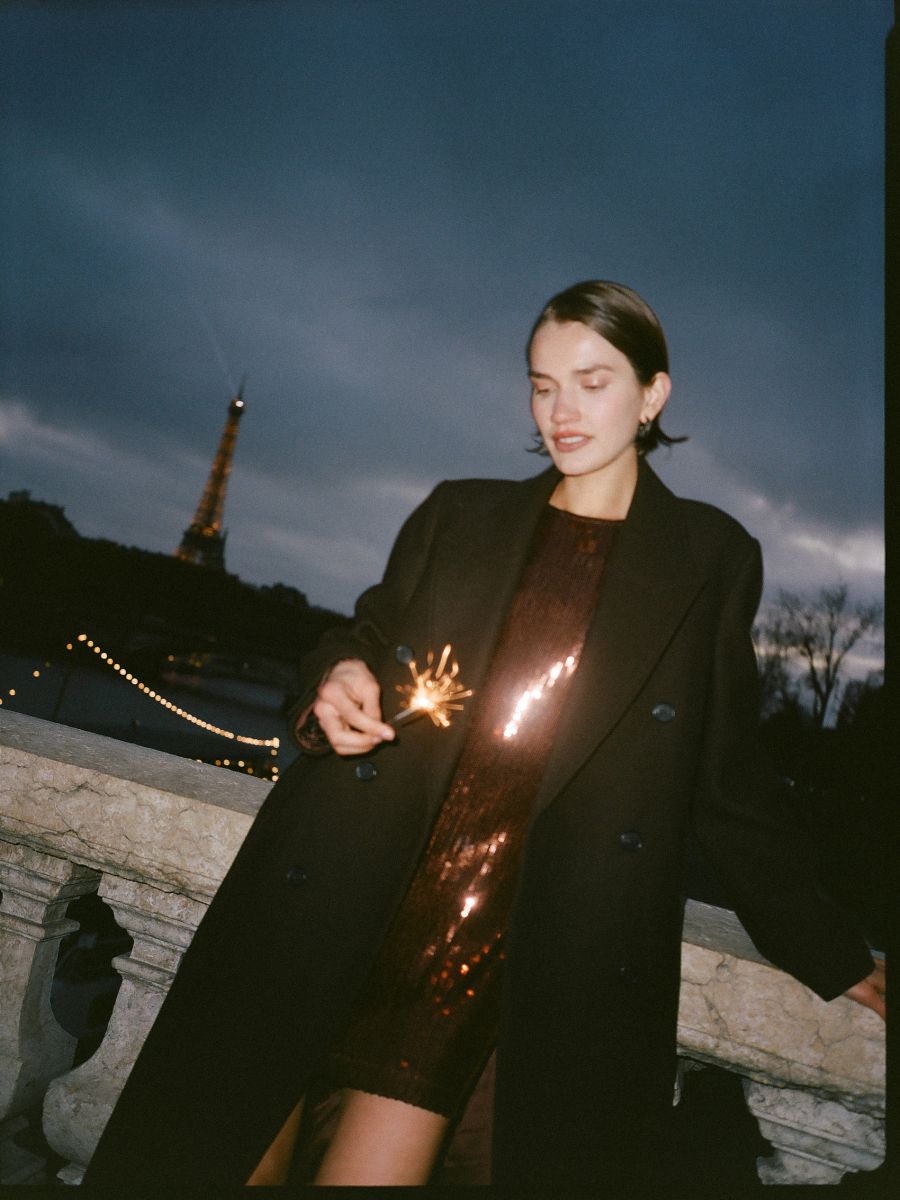 Міні-сукня з блискітками - темно коричневий - RESERVED