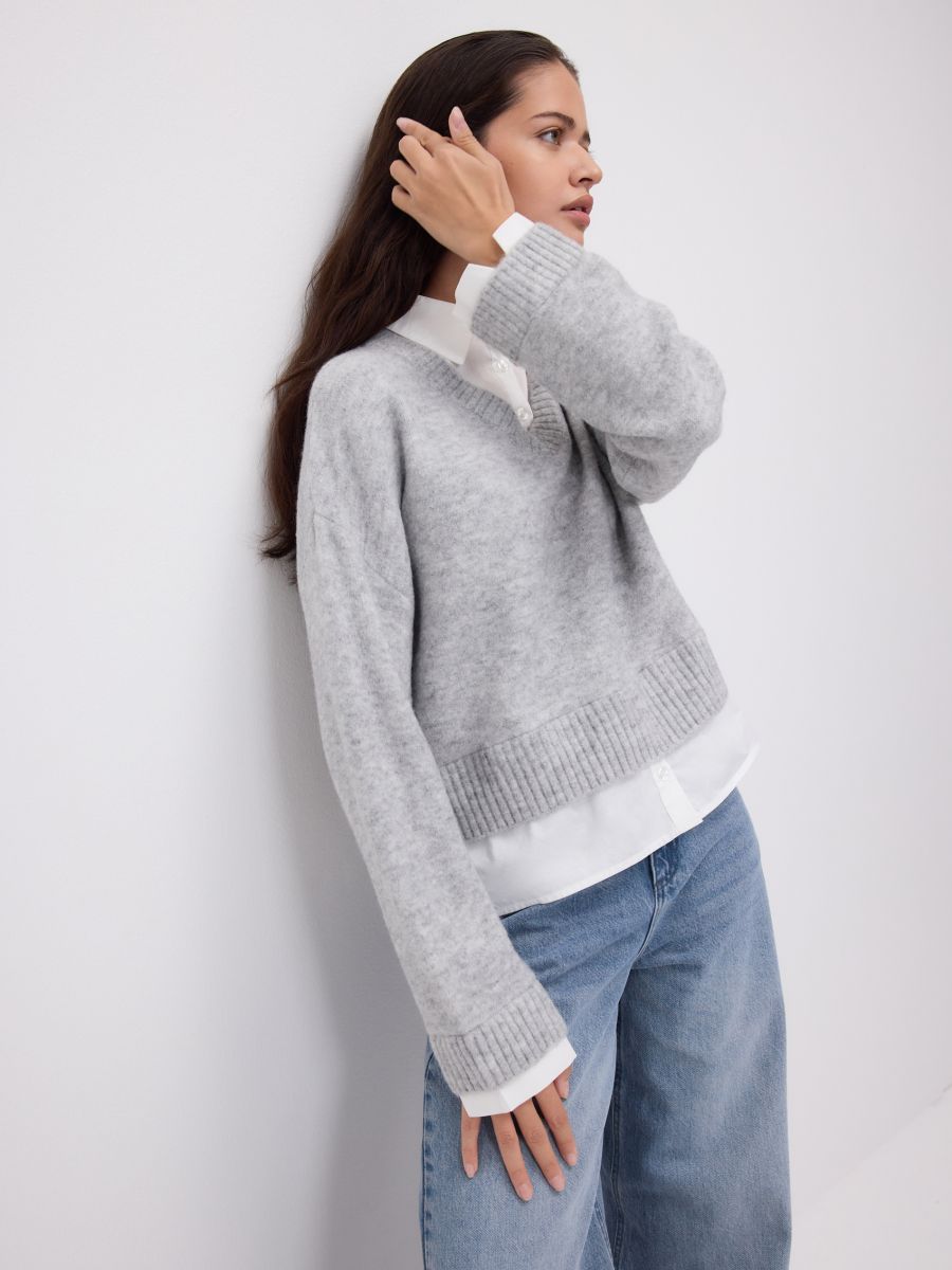 Mock insert sweater - light grey - RESERVED