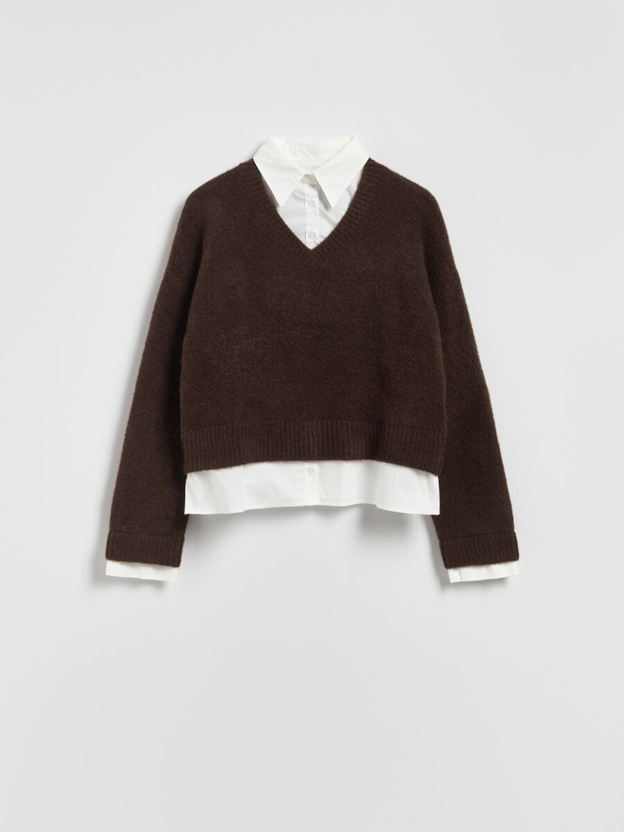 Mock insert sweater - dark brown - RESERVED