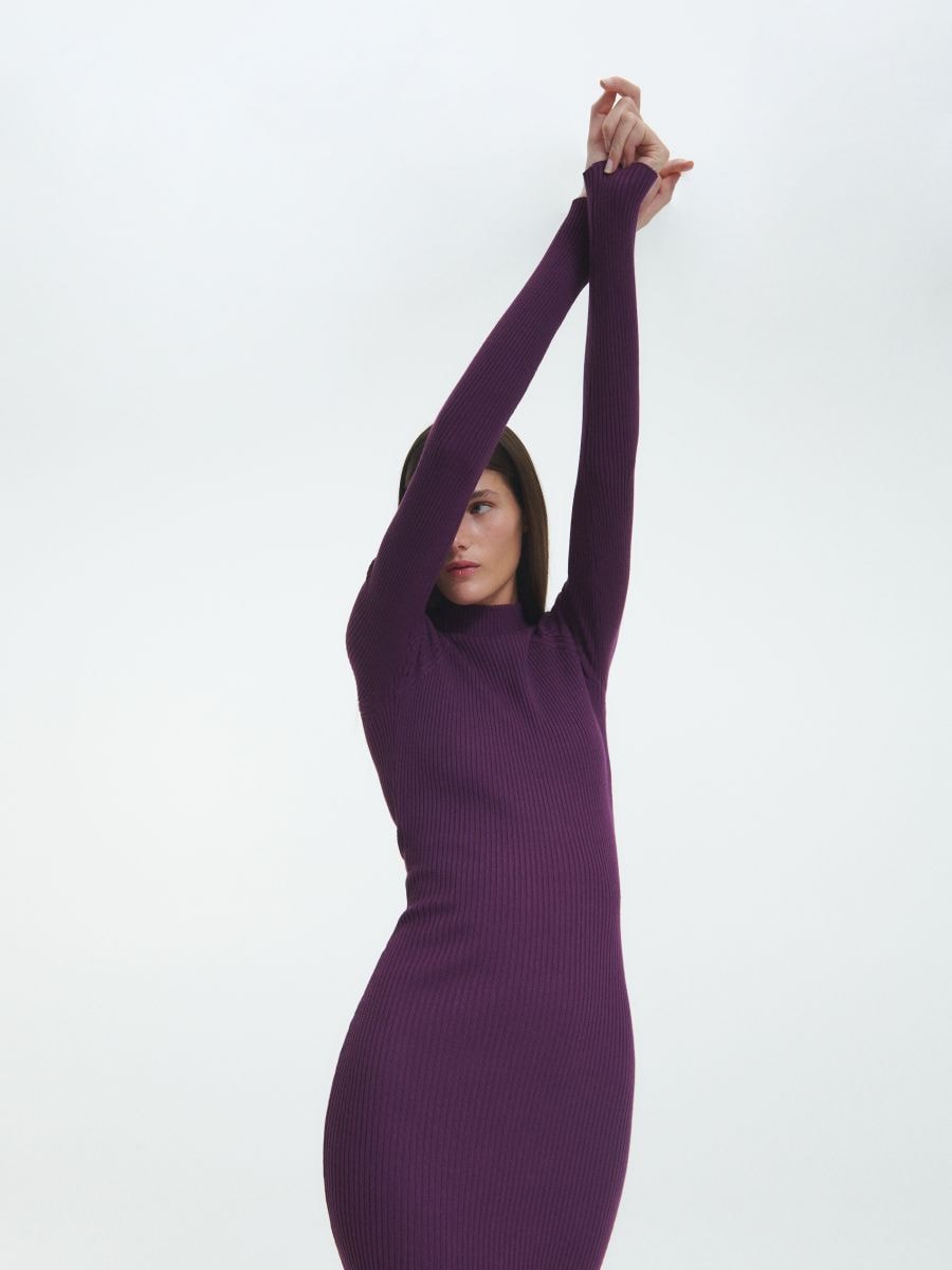 Strickkleid mit Gestreifter Struktur - traube - RESERVED - 3