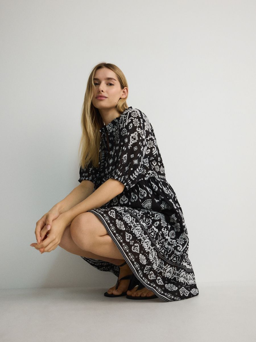 Abito oversize in cotone - bianco - RESERVED - 3