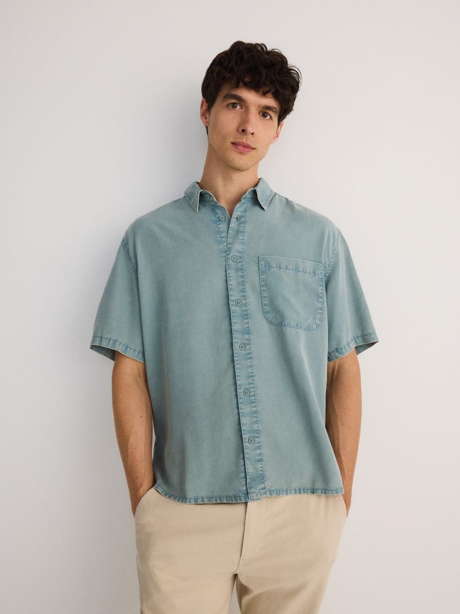 Comfort fit lyocell shirt - light turquoise - RESERVED