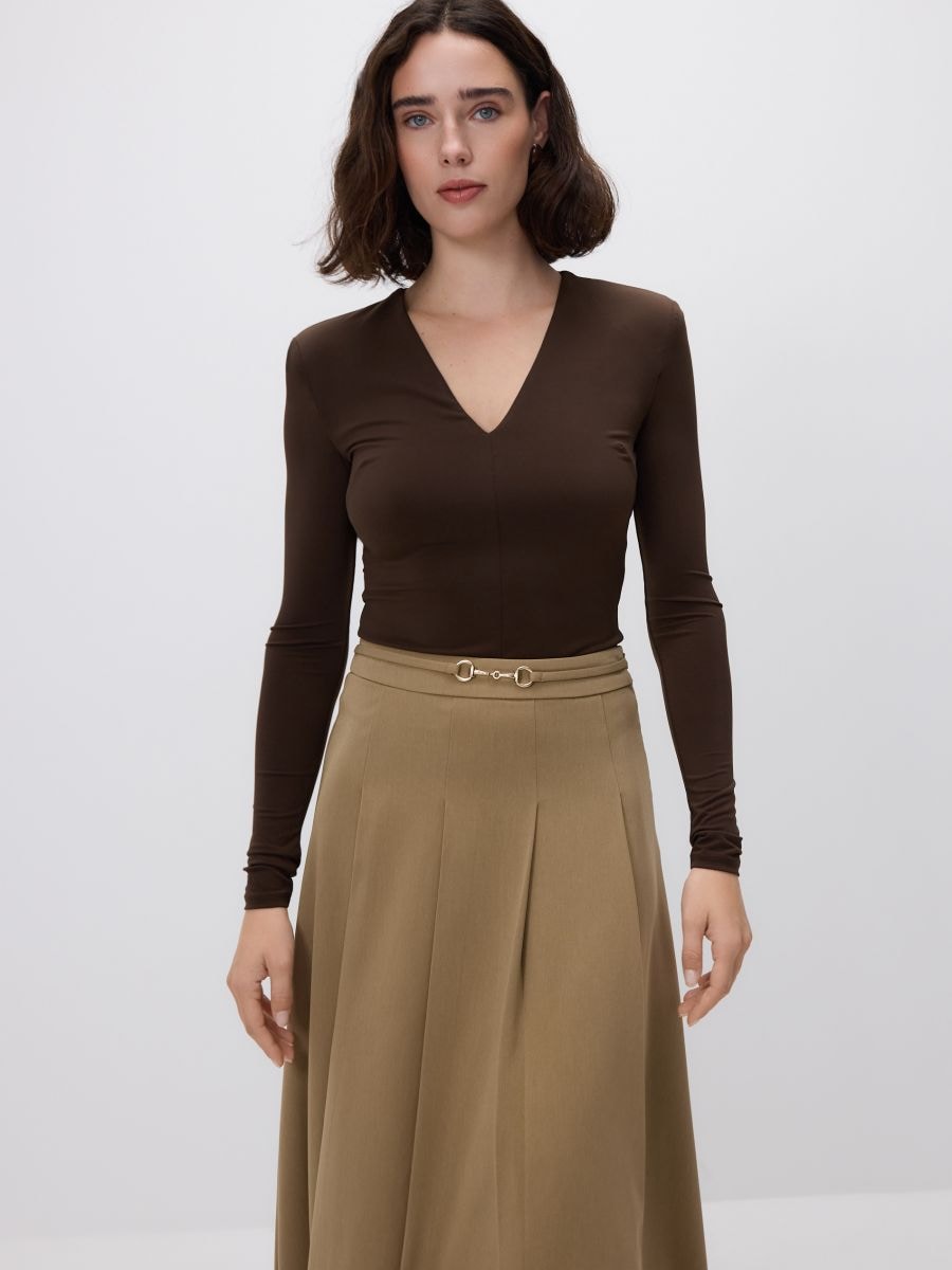 Body z długim rękawem - ciemnobrązowy - RESERVED